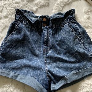 Paper Bag Style Denim Shorts